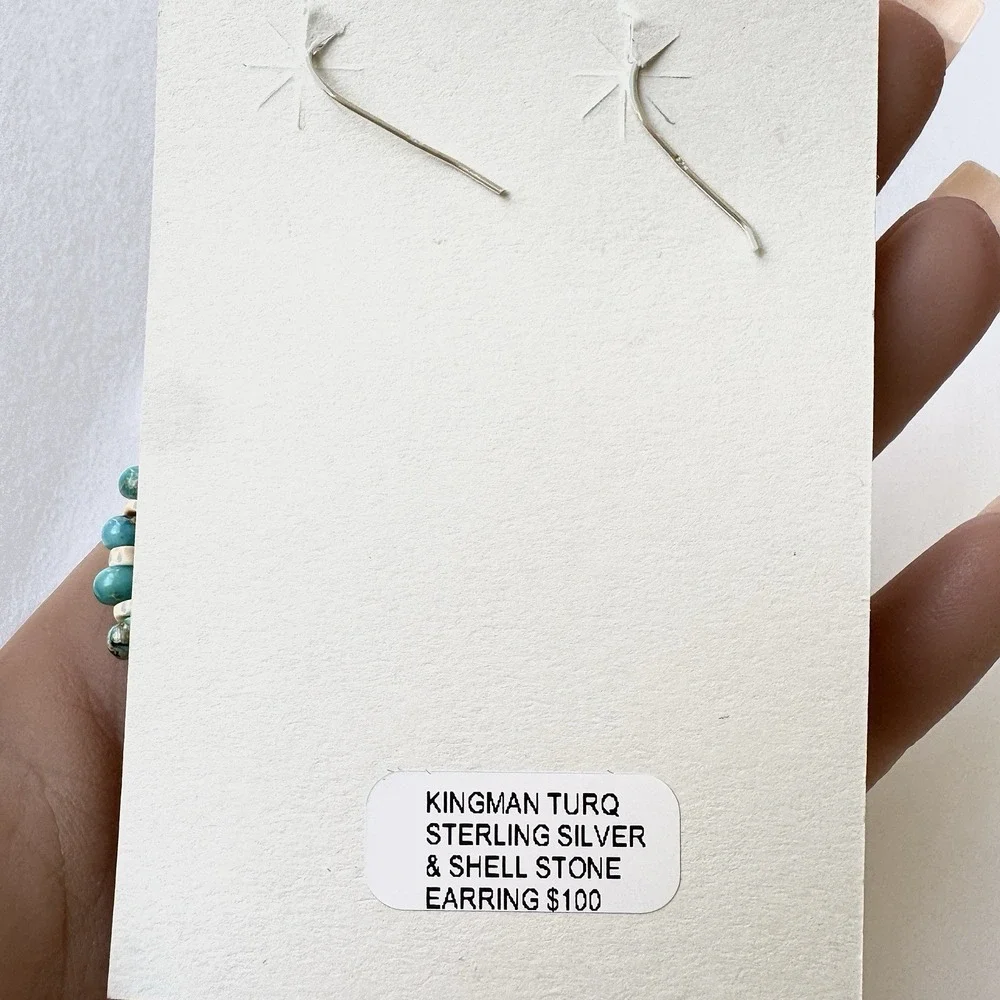 Jacla Navajo Earrings Turquoise Heishi 3in 925 Sterling Dangle Hook Loops Long